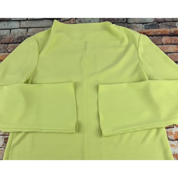 MM. LAFLEUR Blouse XL Crepe Tunic Drape Cowl Neck Long Sleeve Back Keyhole Lime - Picture 2 of 7